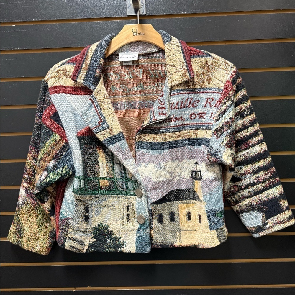 Paco Soler Woven Tapestry Lighthouse Jacket S/M Made in USA